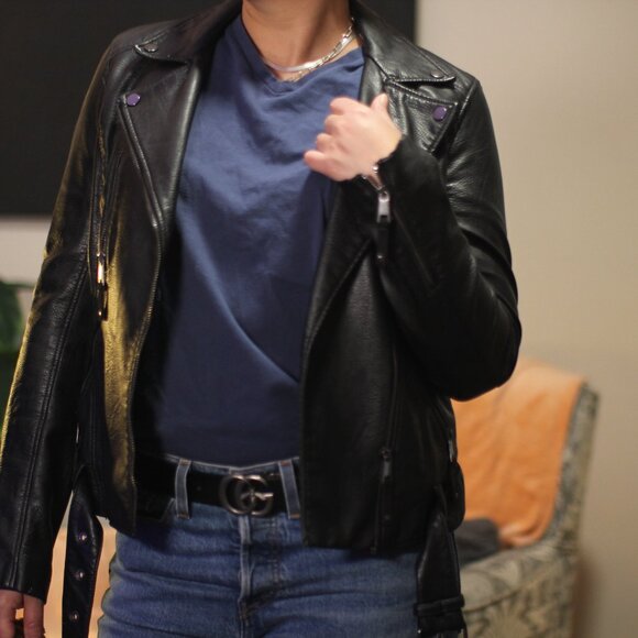 Leather Women's Jacket H&M Biker Style - Picture 4 of 16